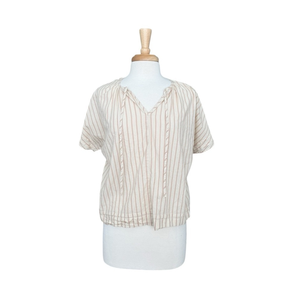 Melrose and Market Women’s Pintuck Trim Striped Peasant Blouse Sz Small
